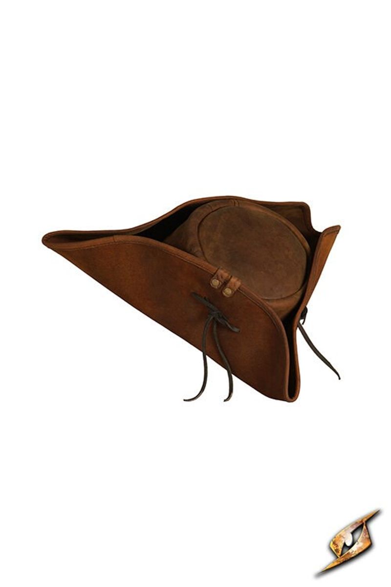 Simple Leather Pirate Tricorn Hat - Brown 